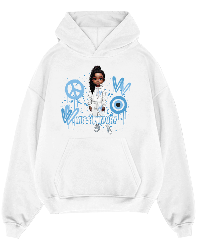 Miss Runway Doll Hoodie Blue Heart Design