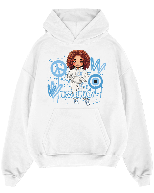Miss Runway Doll Hoodie Blue Heart Design