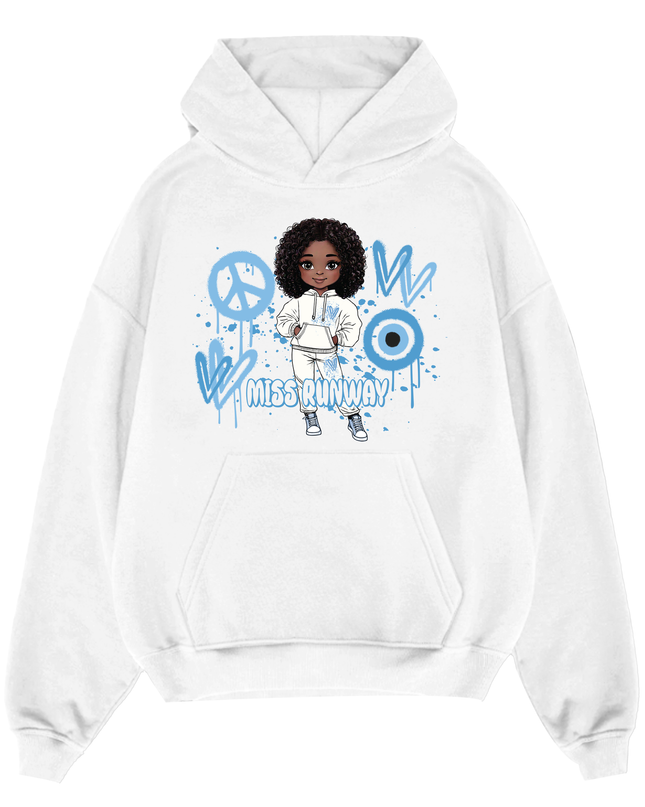 Miss Runway Doll Hoodie Blue Heart Design