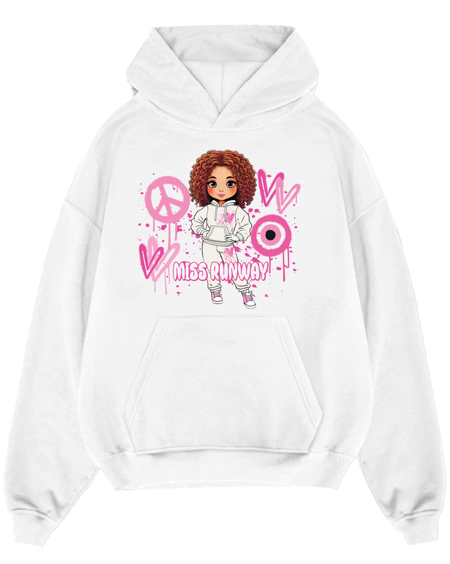 Miss Runway Doll Hoodie Pink Heart Design