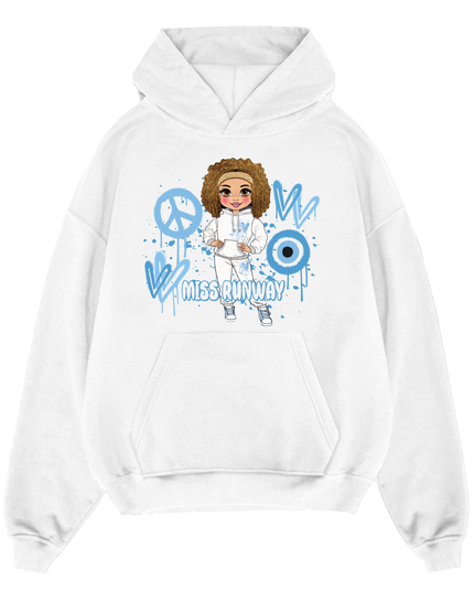 Miss Runway Doll Hoodie Blue Heart Design