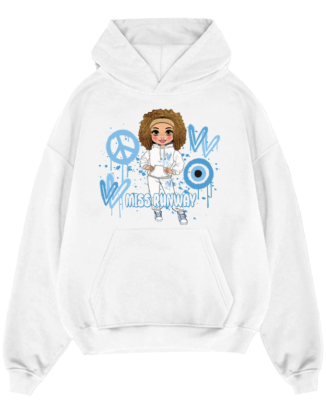 Miss Runway Doll Hoodie Blue Heart Design