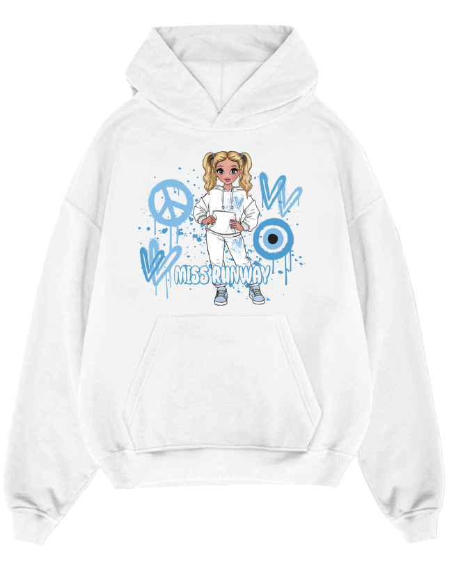 Miss Runway Doll Hoodie Blue Heart Design