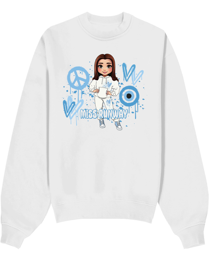 Miss Runway Doll Sweatshirt Blue Heart Design