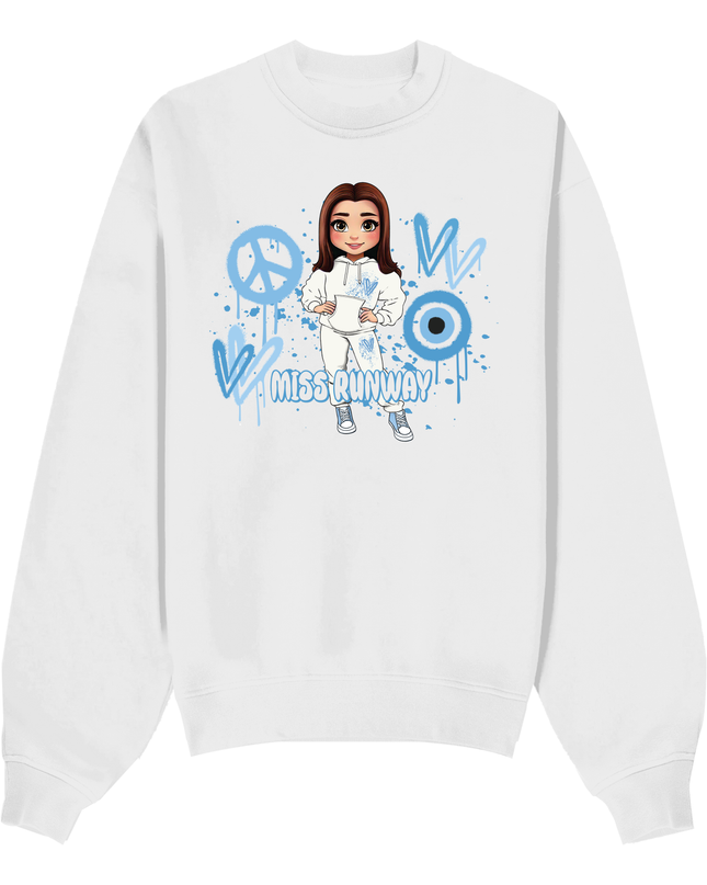Miss Runway Doll Sweatshirt Blue Heart Design