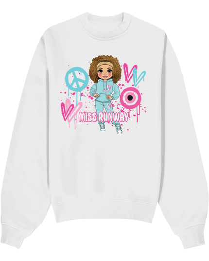 Miss Runway Doll Sweatshirt Pink/Green Heart Design