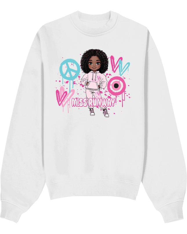 Miss Runway Doll Sweatshirt Pink/Green Heart Design
