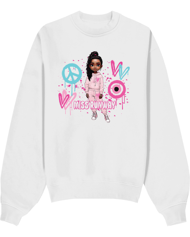 Miss Runway Doll Sweatshirt Pink/Green Heart Design