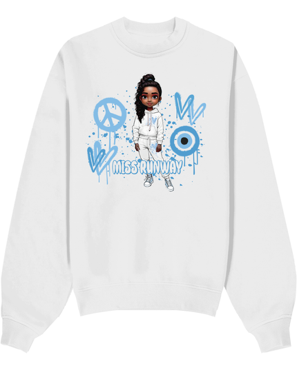 Miss Runway Doll Sweatshirt Blue Heart Design