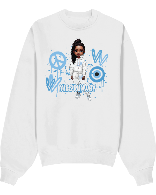 Miss Runway Doll Sweatshirt Blue Heart Design