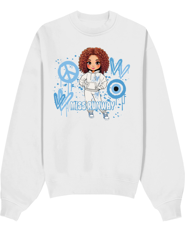 Miss Runway Doll Sweatshirt Blue Heart Design