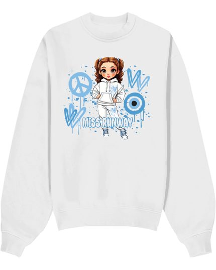 Miss Runway Doll Sweatshirt Blue Heart Design