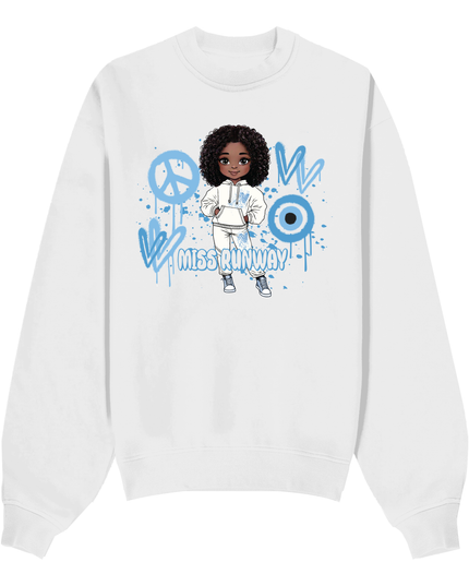 Miss Runway Doll Sweatshirt Blue Heart Design