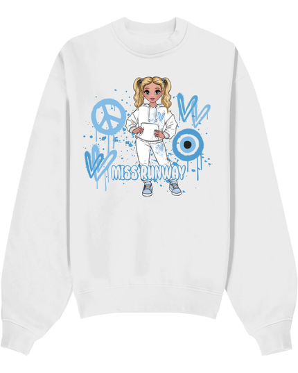 Miss Runway Doll Sweatshirt Blue Heart Design
