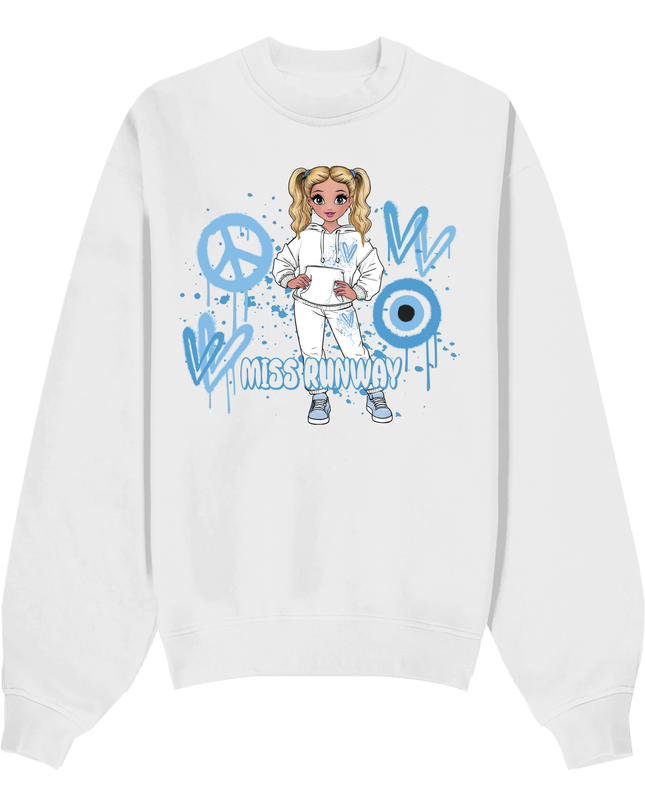Miss Runway Doll Sweatshirt Blue Heart Design
