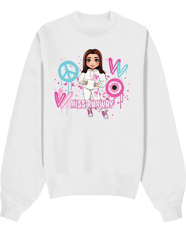 Miss Runway Doll Sweatshirt Pink/Green Heart Design
