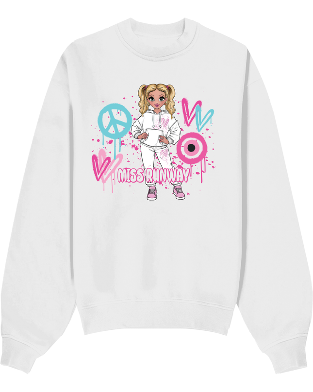 Miss Runway Doll Sweatshirt Pink/Green Heart Design
