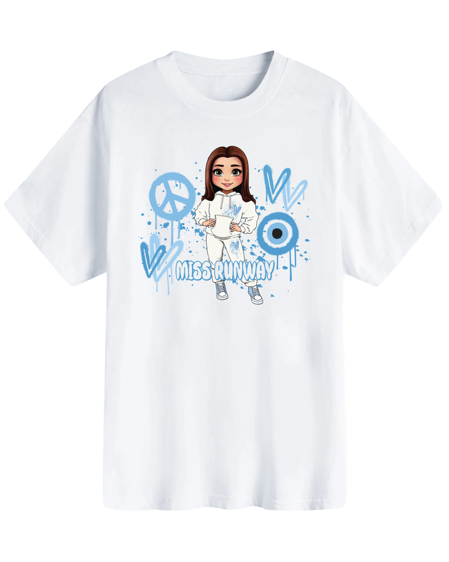 Miss Runway Doll T-Shirt Blue Heart Design
