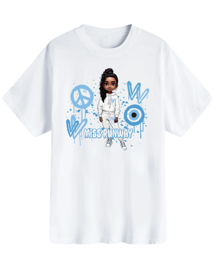 Miss Runway Doll T-Shirt Blue Heart Design