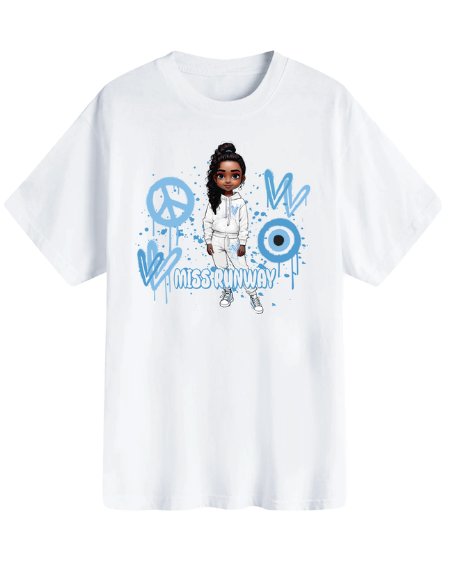 Miss Runway Doll T-Shirt Blue Heart Design