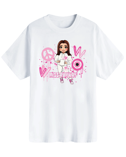 Miss Runway Doll T-Shirt Pink Heart Design