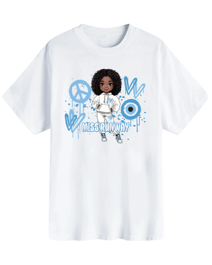 Miss Runway Doll T-Shirt Blue Heart Design