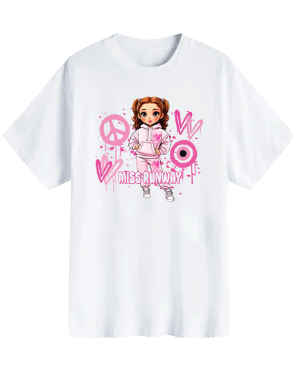 Miss Runway Doll T-Shirt Pink Heart Design