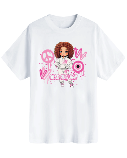 Miss Runway Doll T-Shirt Pink Heart Design