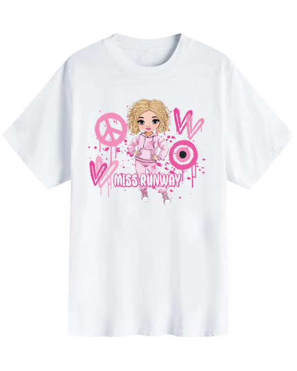 Miss Runway Doll T-Shirt Pink Heart Design
