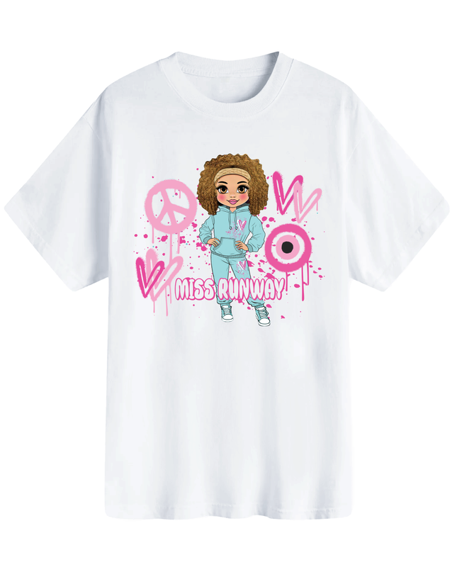 Miss Runway Doll T-Shirt Pink Heart Design
