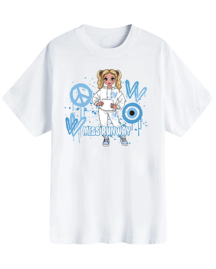 Miss Runway Doll T-Shirt Blue Heart Design
