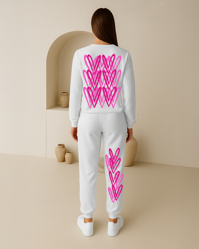 Hot Pink Hearts Printed Sweatshirt Tracksuit Kids