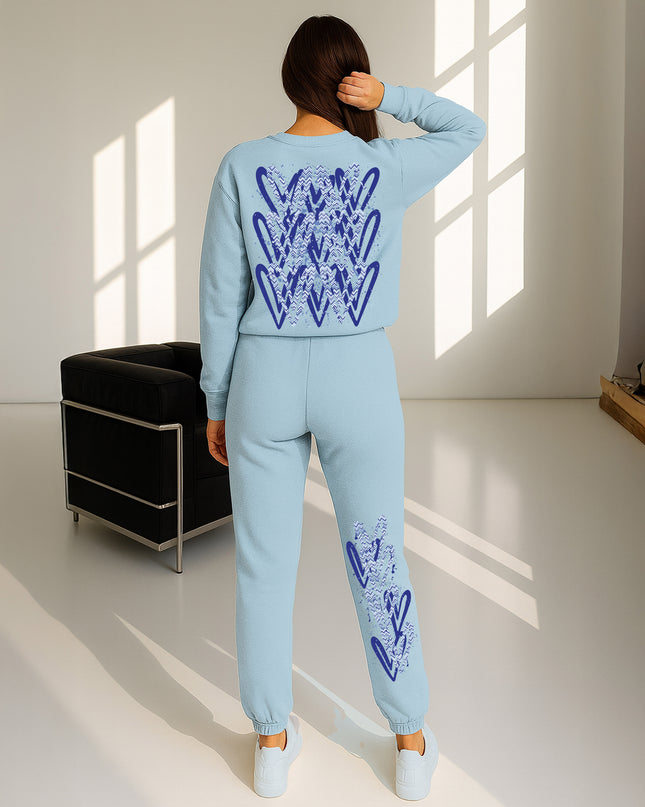 Blue Zig Zag Hearts Printed Sweatshirt Tracksuit Adult