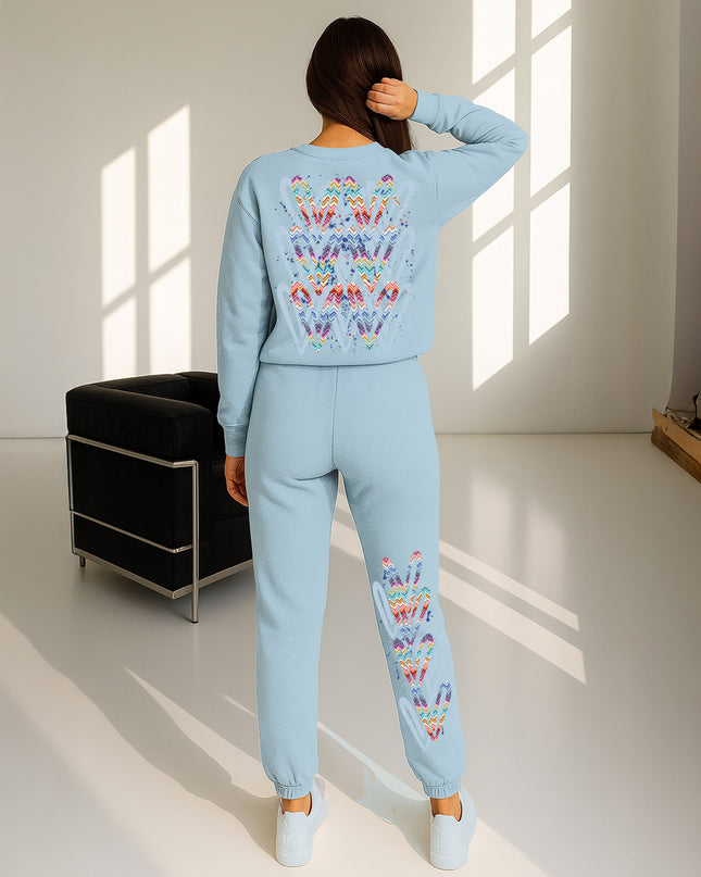 Multi Colour Zig Zag Hearts Printed Sweatshirt Tracksuit Adult