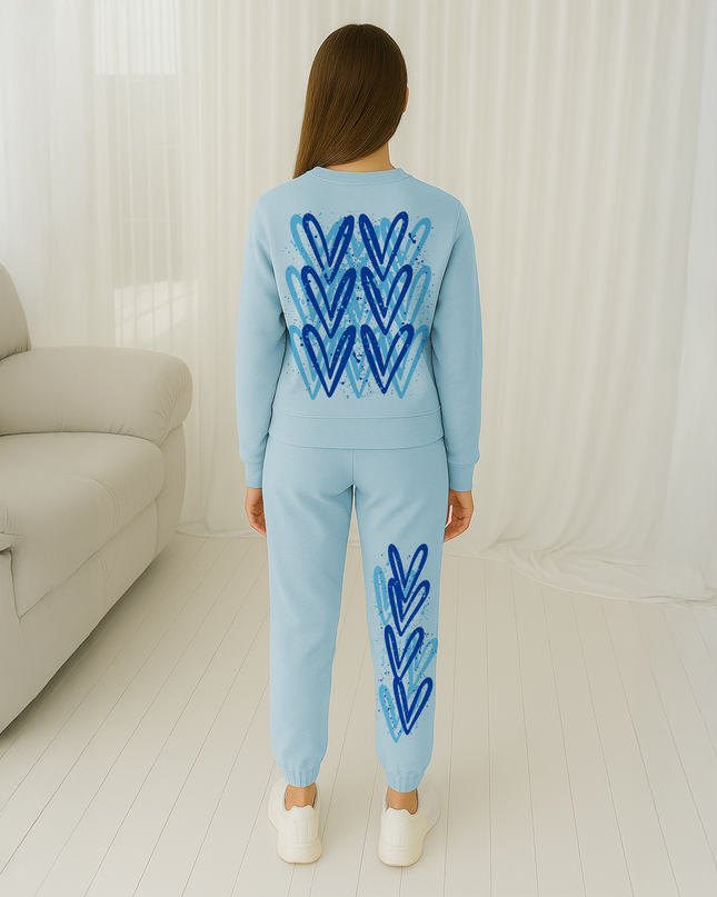Blue Hearts Printed Sweatshirt Tracksuit Kids