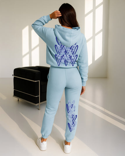 Blue Zig Zag Hearts Printed Hooded Tracksuit Adult