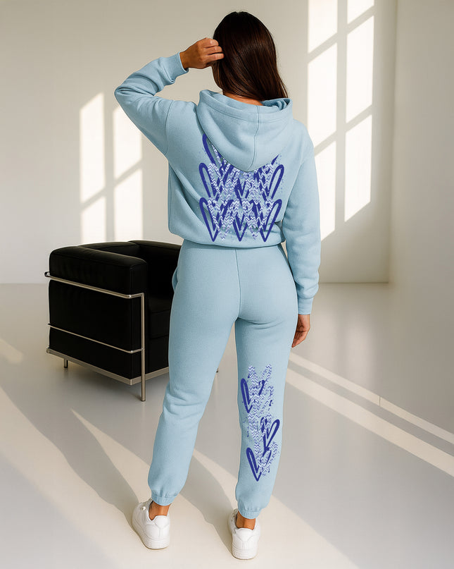 Blue Zig Zag Hearts Printed Hooded Tracksuit Adult
