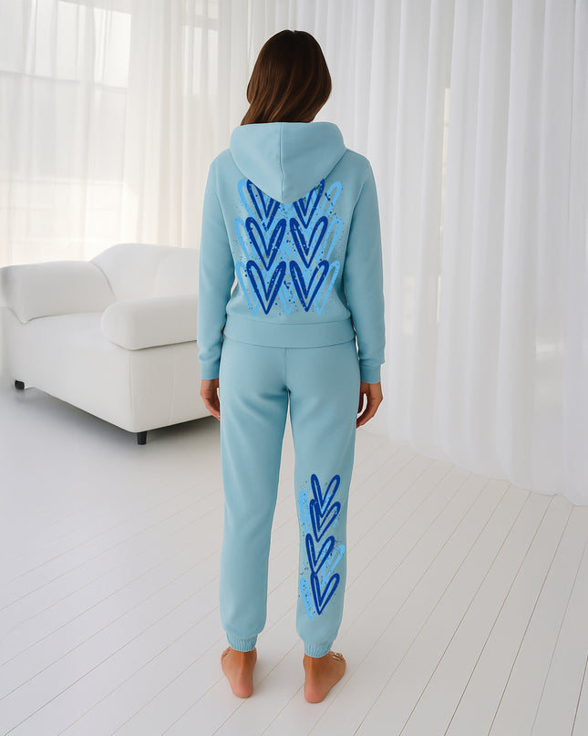 Blue Hearts Printed Hooded Tracksuit Adult