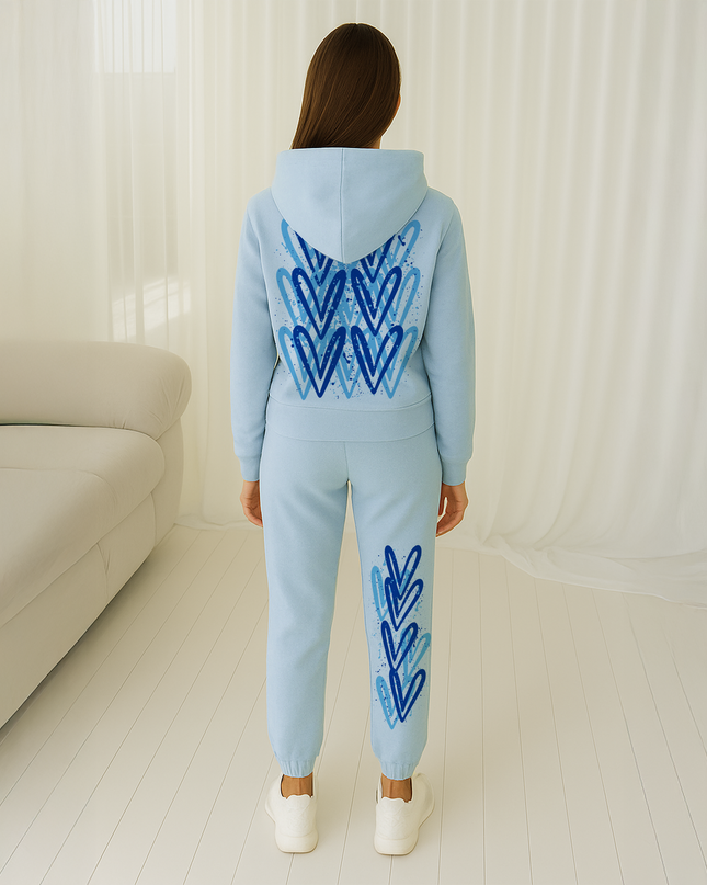 Blue Hearts Printed Hooded Tracksuit Kids