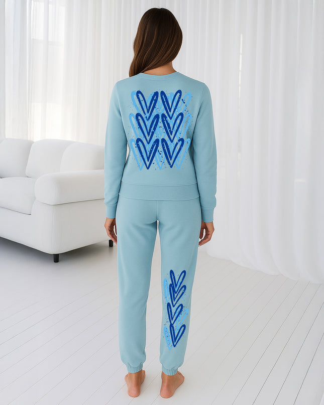 Blue Hearts Printed Sweatshirt Tracksuit Adult