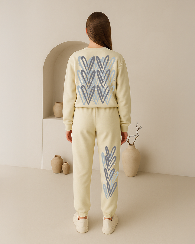 Grey Hearts Printed Sweatshirt Tracksuit Kids
