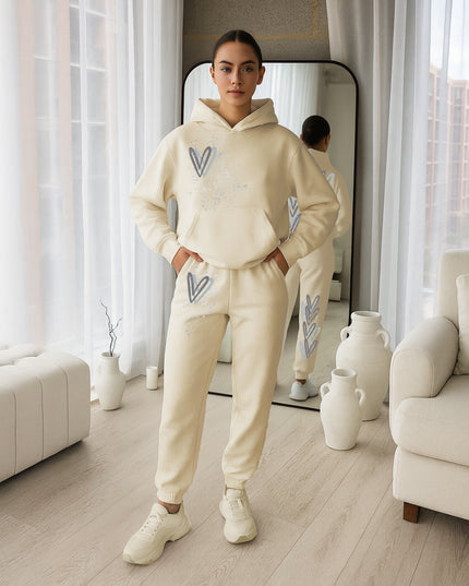 Grey Hearts Printed Hooded Tracksuit Adult