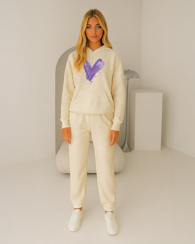 Lilac Scattered Hearts Printed Hooded Tracksuit Adult