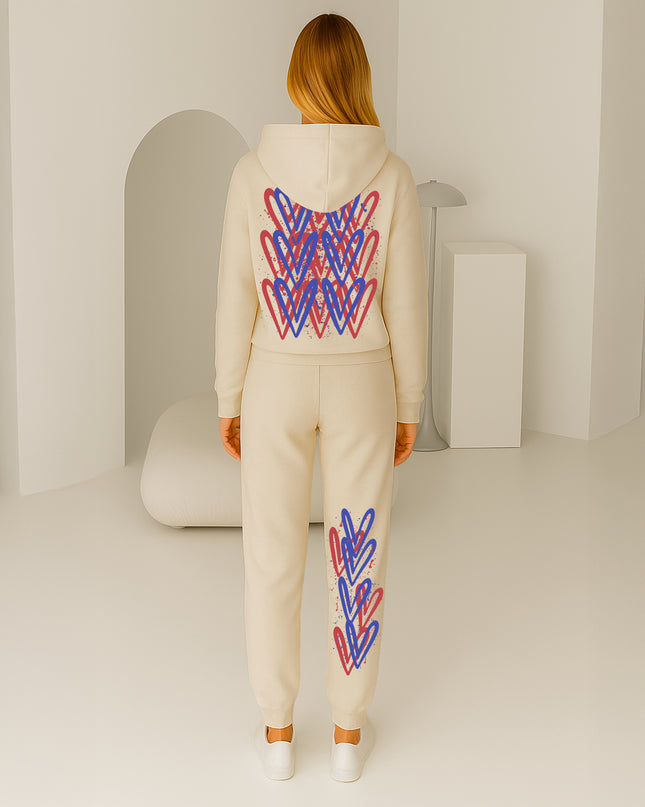 Red & Blue Hearts Printed Hooded Tracksuit Adult