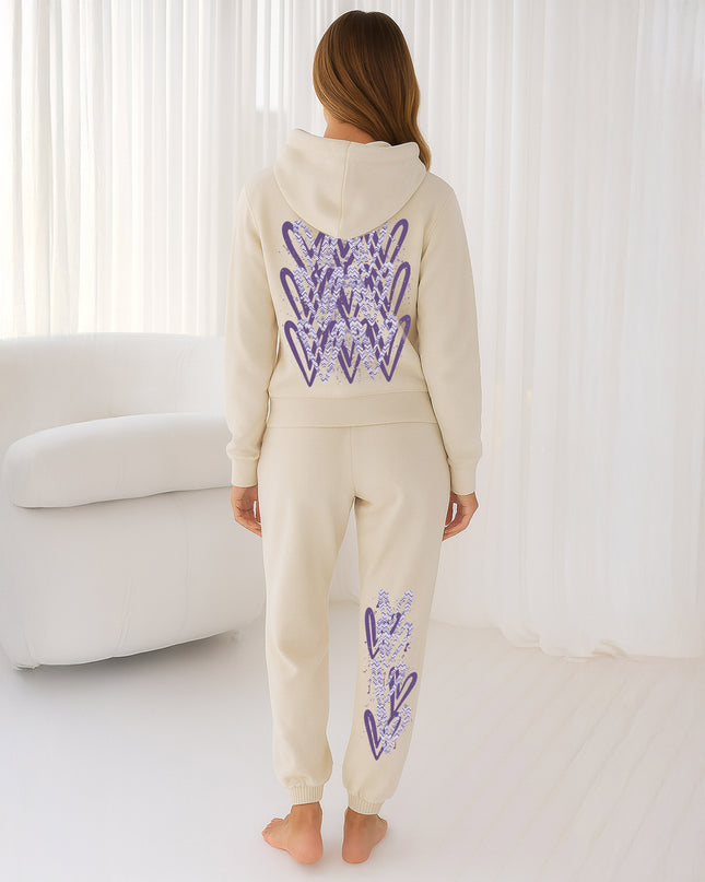 Lilac Zig Zag Hearts Printed Hooded Tracksuit Adult