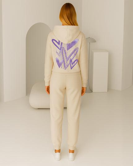 Lilac Scattered Hearts Printed Hooded Tracksuit Adult