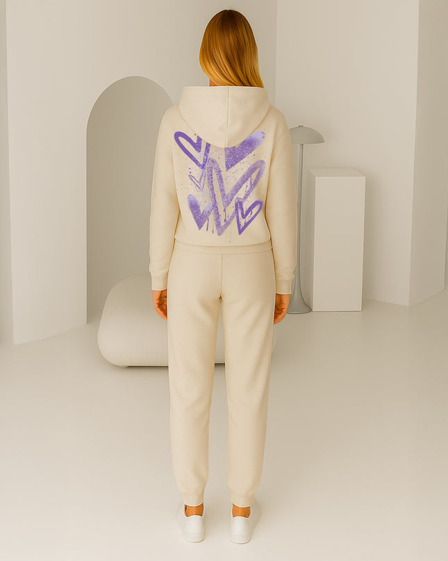 Lilac Scattered Hearts Printed Hooded Tracksuit Adult