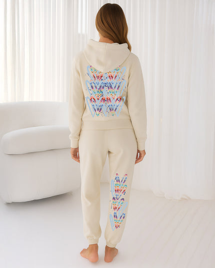 Multi Colour Zig Zag Hearts Printed Hooded Tracksuit Adult