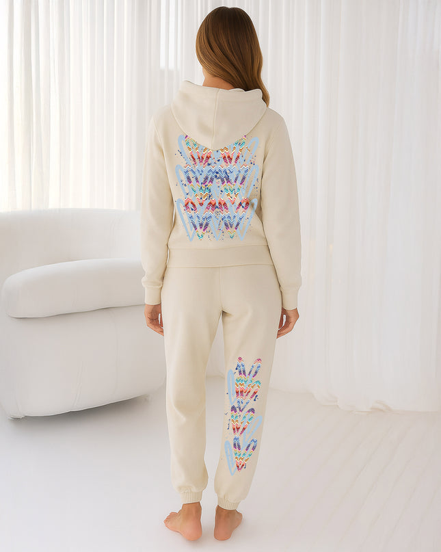 Multi Colour Zig Zag Hearts Printed Hooded Tracksuit Adult