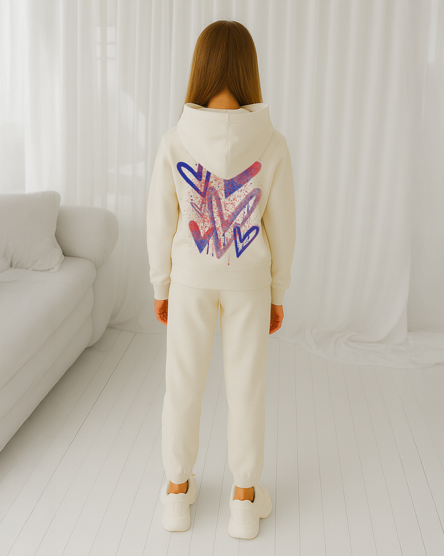 Blue/Red Scattered Hearts Printed Hooded Tracksuit Kids